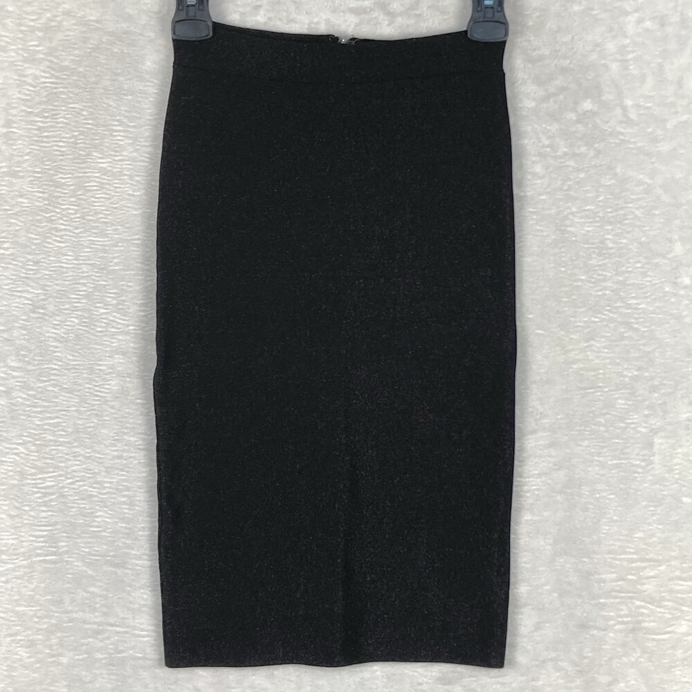 Bebe Pencil Skirt Womens XS Black Metallic Stretch Mobwife Baddie Clubwear Y2K